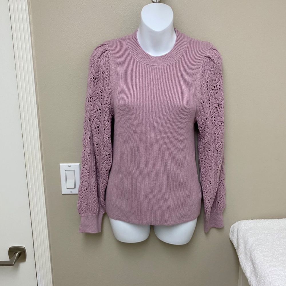 NEW! Splendid Phoebe Cashblend Pointelle Crewneck Sweater Lavender Pink S - $148
